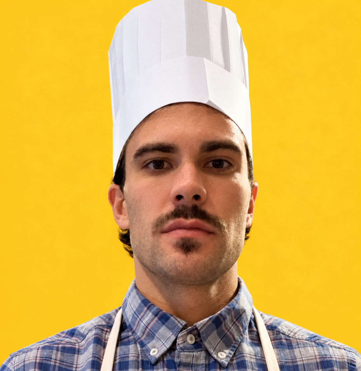 Trevor Cheek wearing a white chef hat